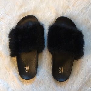 Black Fuzzy Slides
